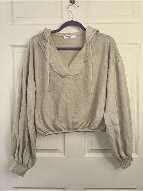 Project Social T Beige Cropped Hooded Sweatshirt Size Medium